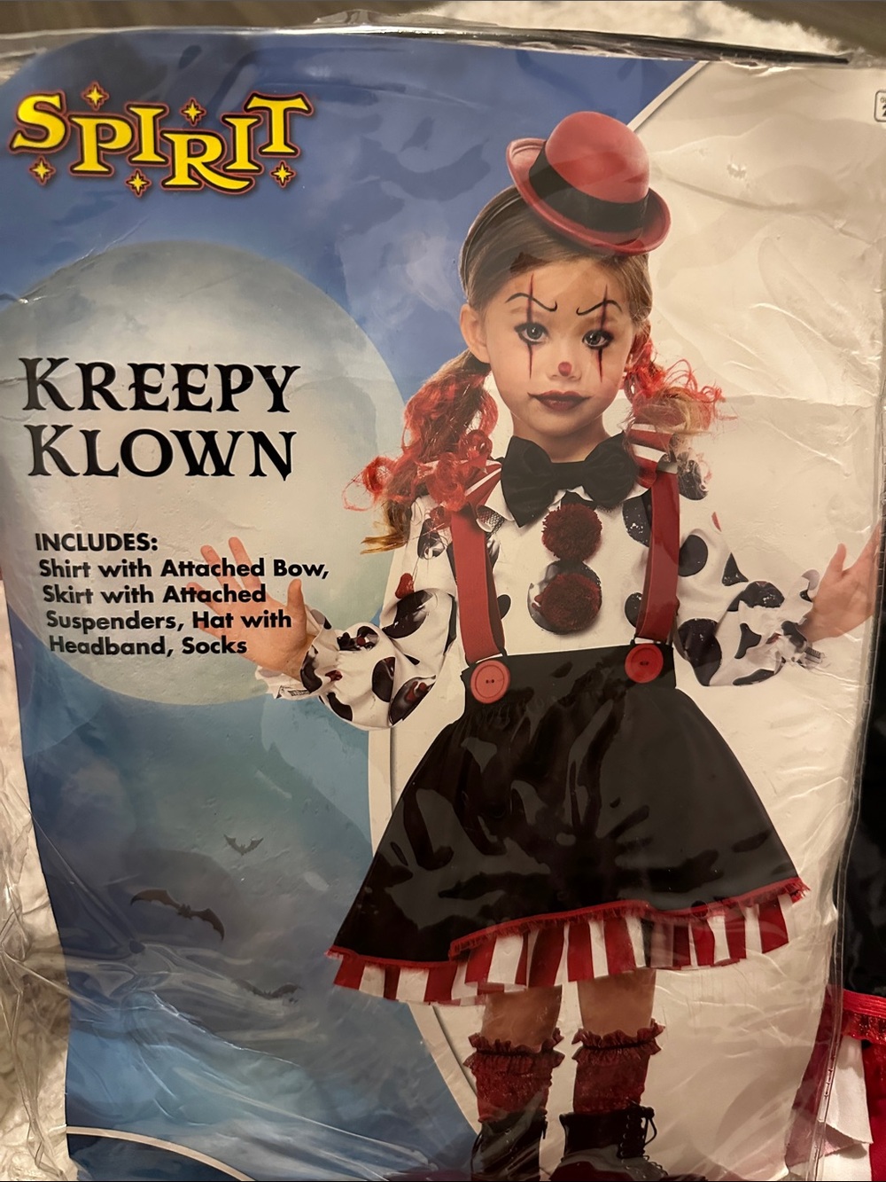 Spirit Kreepy Klown Costume in Black, White & Red